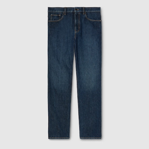 Slim fit cotton denim pant - blue