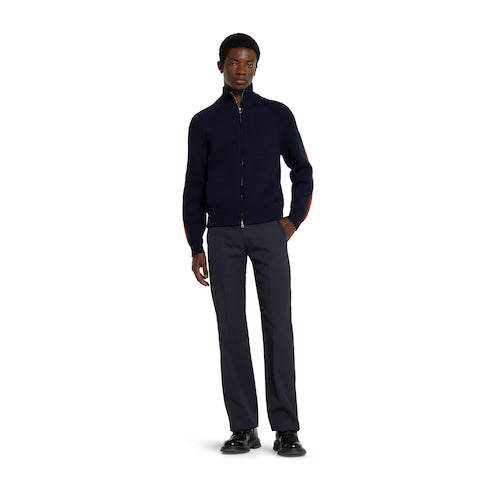 Woven stitch knit wool zip jacket - dark blue