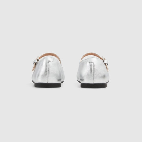 Toddler ballet flat with Horsebit - silver metallic leather