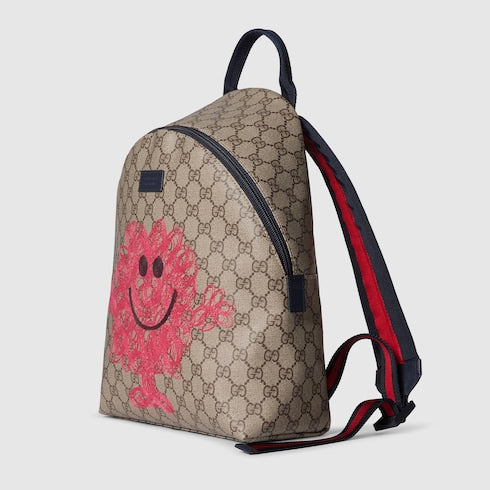 Children's GG backpack with prints - beige and brown GG Supreme