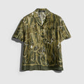Printed silk bowling shirt - dark green and beige