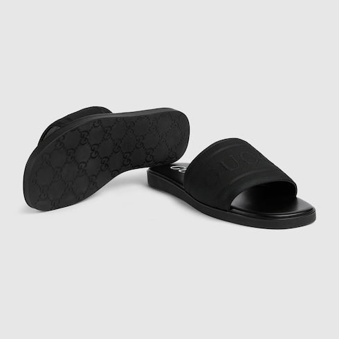 Men's slide sandal with tonal logo - black jacquard fabric