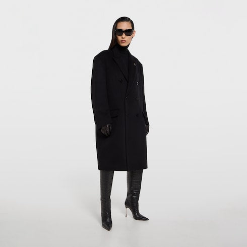 Double-breasted wool cashmere coat - black