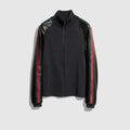 Fine rib wool zip jacket with Web - black