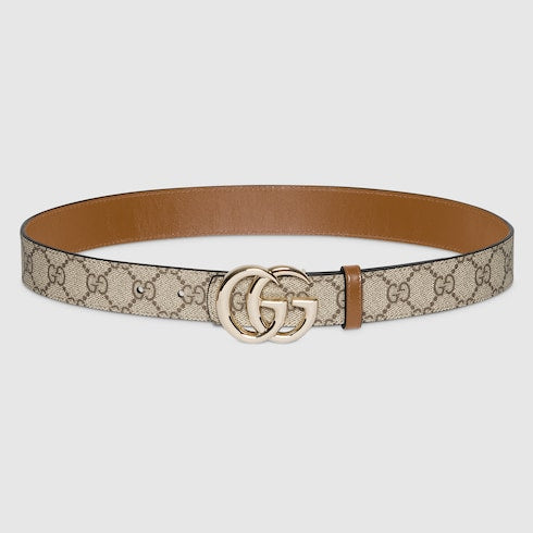 Reversible GG Marmont belt - beige Supreme and brown leather