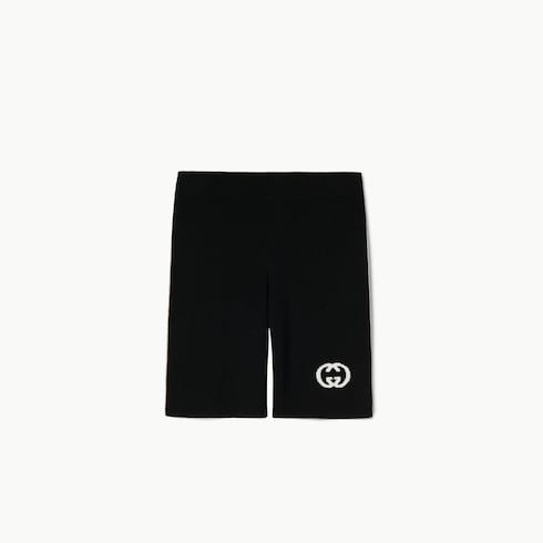 Ribbed shorts with intarsia - black