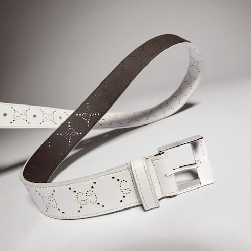 Belt with squared buckle - white GG leather