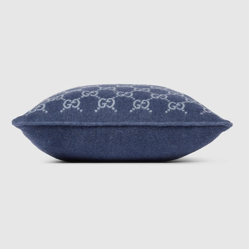 GG wool cashmere jacquard cushion - blue