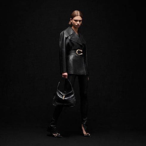 Soft grainy leather trench - black