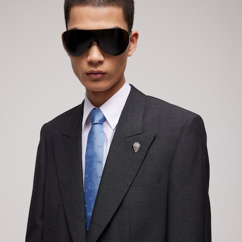 Horsebit silk jacquard tie - light blue