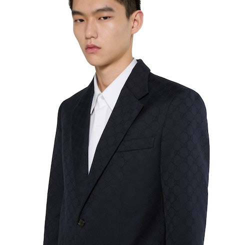 GG cotton gabardine jacquard jacket - dark blue