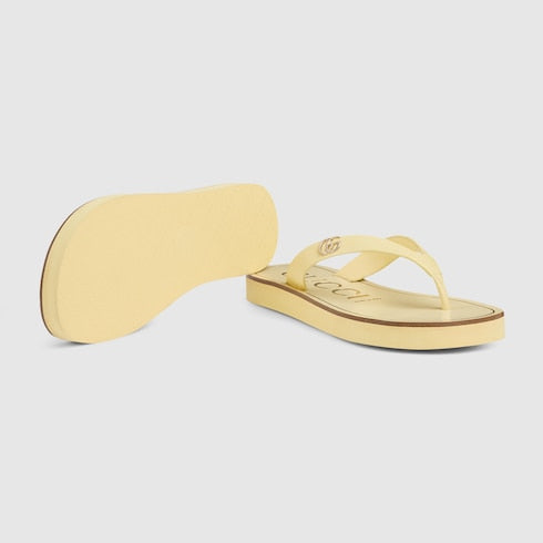 Women's thong sandal with Double G - yellow leather