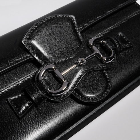 Wallet on chain with Horsebit - black leather