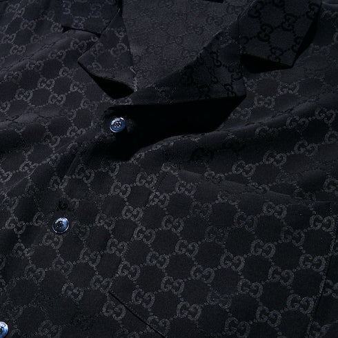 GG silk jacquard bowling shirt - dark blue