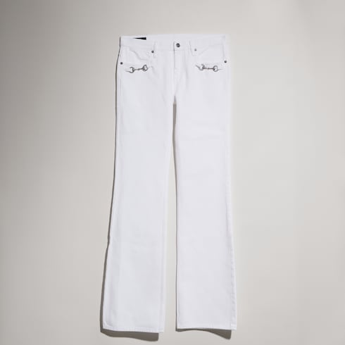 Cotton denim pants with Horsebit - white