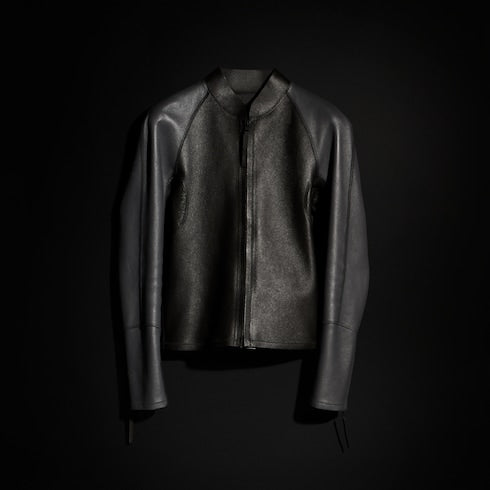 Grainy leather zip jacket - black