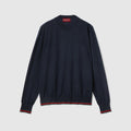 Wool knit sweater with Web - dark blue
