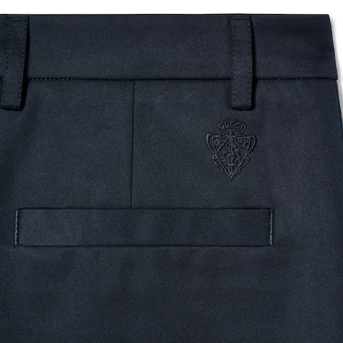 Cotton twill pants with embroidery - dark blue