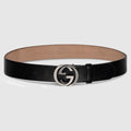 Wide belt with Interlocking G buckle - black leather