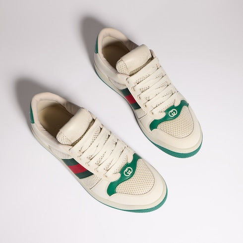 Women's Screener sneaker - white mesh, beige leather