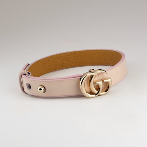 Leather bracelet with Double G - pink leather