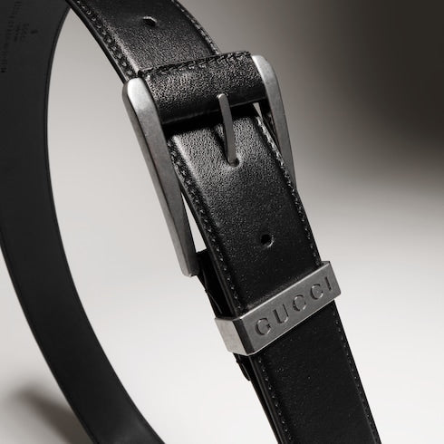 Belt with squared buckle - black leather