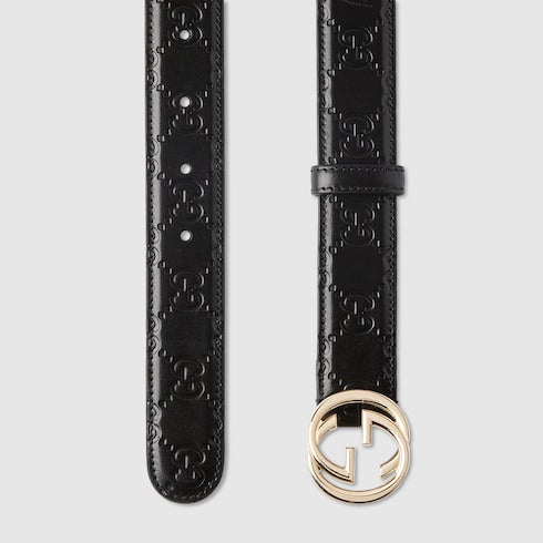 Belt with Interlocking G buckle - black GG leather