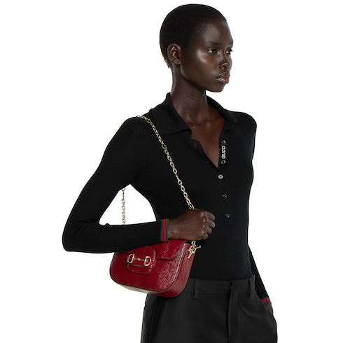 Gucci Horsebit 1955 lizard mini bag - Rosso Ancora red