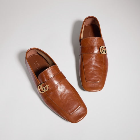 Men's driver with Double G - brown leather