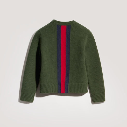 Children's wool sweater with Web - dark green