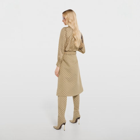 Printed silk twill shirt with bow - sand