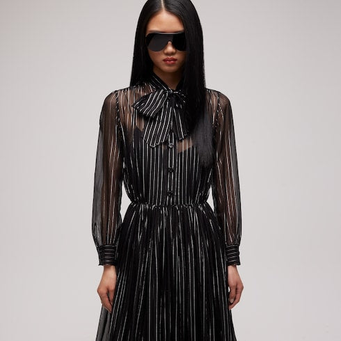 Pinstripe silk organza chemisier dress - black and silver