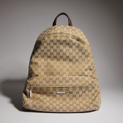 Large Gucci Tag backpack - sand and brown GG canvas