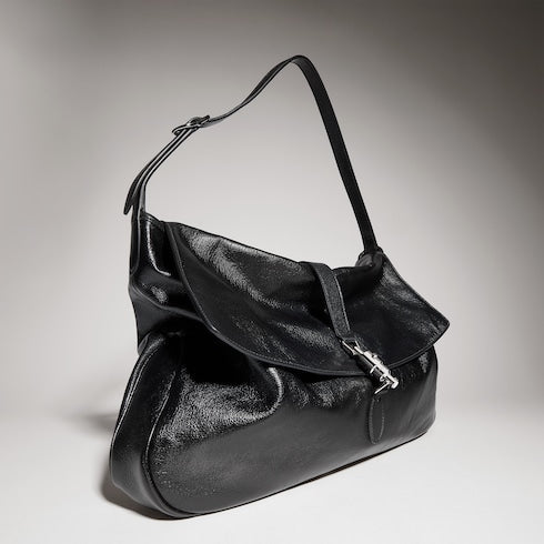 Jackie Flap large crossbody bag - black grainy leather