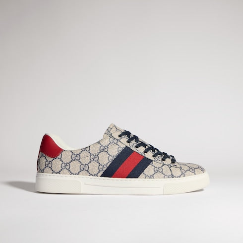 Men's Gucci Ace sneaker with Web - beige and blue GG Supreme