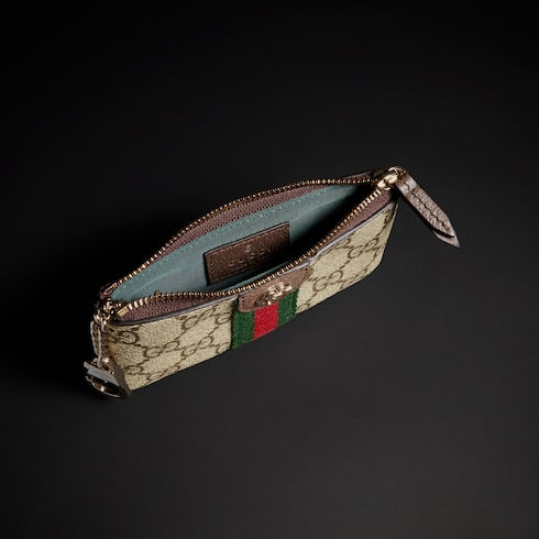 Ophidia zip key pouch - beige and brown GG Supreme