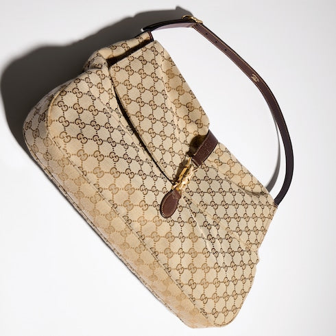 Jackie Flap large crossbody bag - sand and brown GG canvas
