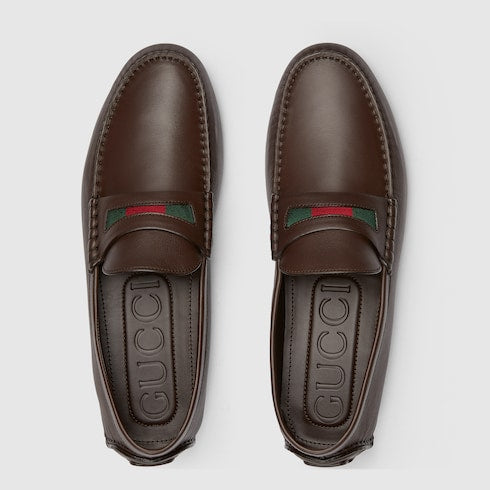 Men's driver with Web detail - dark brown leather