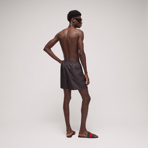 Printed polyester poplin swim shorts - dark brown