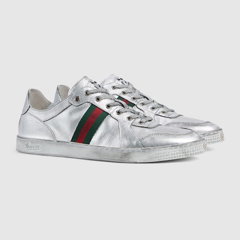 Men's Stretch low-top sneaker - metallic silver leather