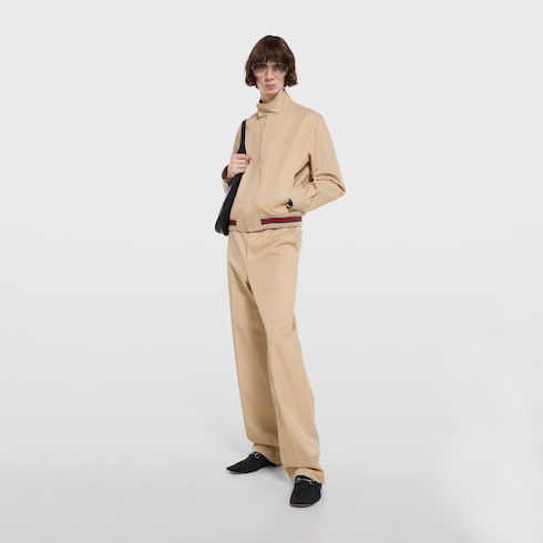 Cotton twill pants with embroidery - sand