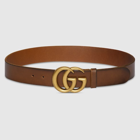 Wide Brown Leather Belt With Double G Buckle