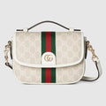 Ophidia small top handle bag - beige and white GG fabric