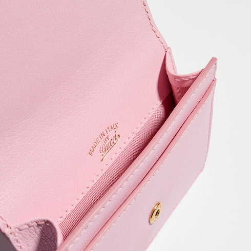 Card case with bamboo - light pink leather