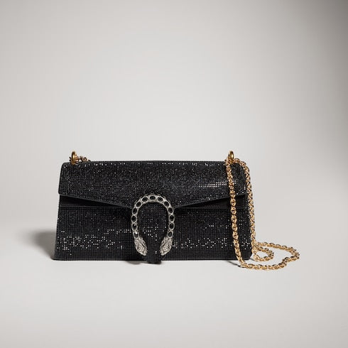 Dionysus crystal medium shoulder bag - black suede