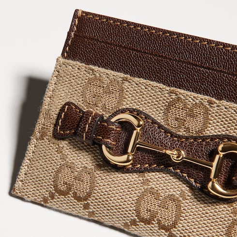 Card case with Horsebit - sand and brown GG canvas