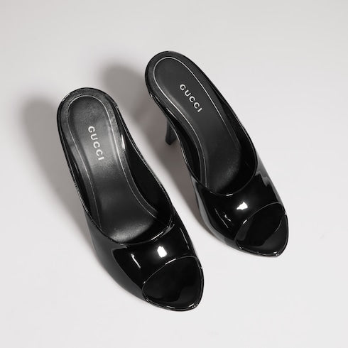 Women's stiletto platform slide - black patent leather