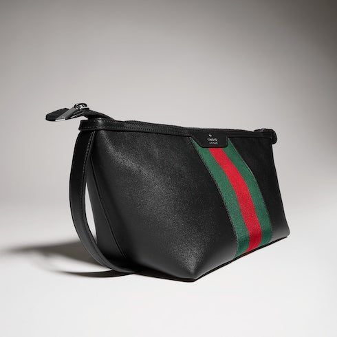 Mega Web Trademark small toiletry case - black leather