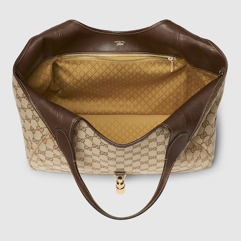 Mercato medium tote bag - sand and brown GG canvas
