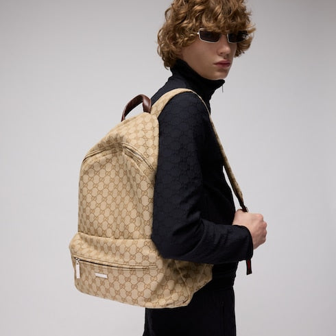 Large Gucci Tag backpack - sand and brown GG canvas